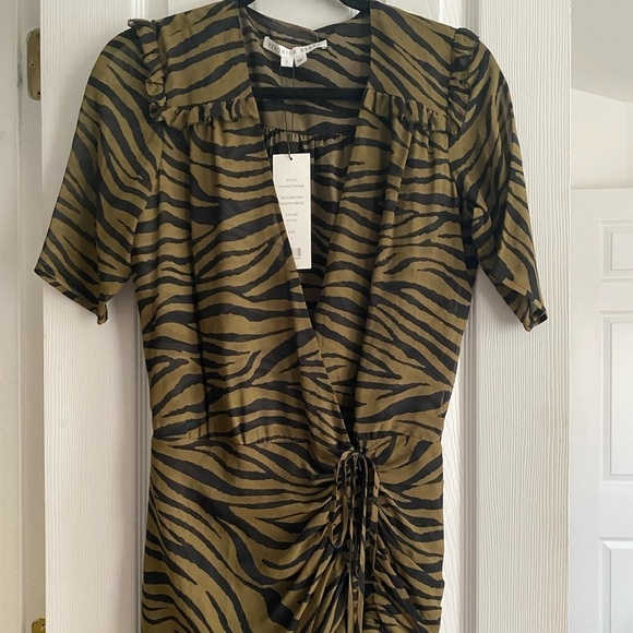 NWT- Veronica Beard Dakota Zebra Print Dress in Color Olive - Picture 2 of 7